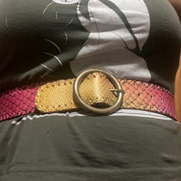 Colorful Belt bronze buckle stitched edges painted floral‎ snake pattern 34-38 - Picture 9 of 14